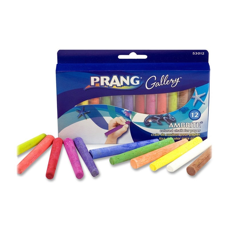 Prang Gallery Ambrite Paper Chalk, Colored Chalk for Use on Wet or Dry Paper, Tapered, Assorted Colors, (53012), Multicolored, 12 Count (Pack of 1) - Image 1